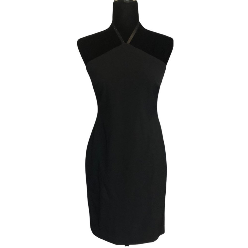 Karl Lagerfeld Black Halter Mini Dress, Black Slit